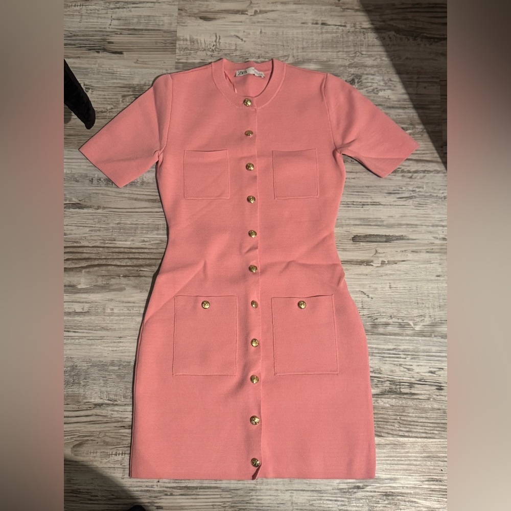 Pink Zara Button-Up Dress